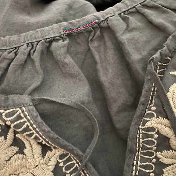 Johnny Was XL Dress Embroidered Linen Half Sleeve V-Neck Tie Pockets NO TAG - Picture 14 of 15